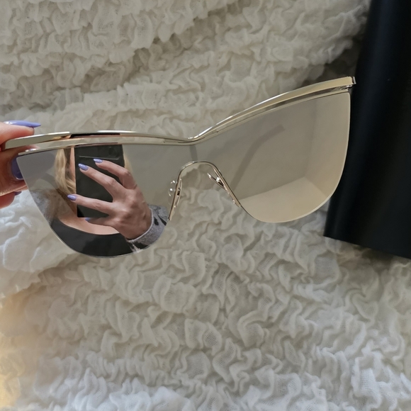 SAINT LAURENT * Women's Silver 60mm Cat Eye Sunglasses, NWT - Picture 6 of 11
